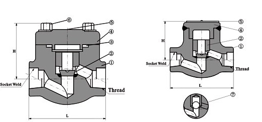 H11H內螺紋升降式鍛鋼止回閥結構圖